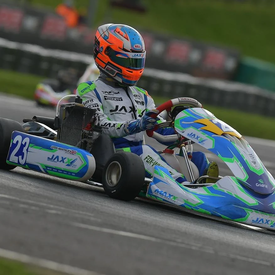 Jared Fox-Whiteley racing a kart